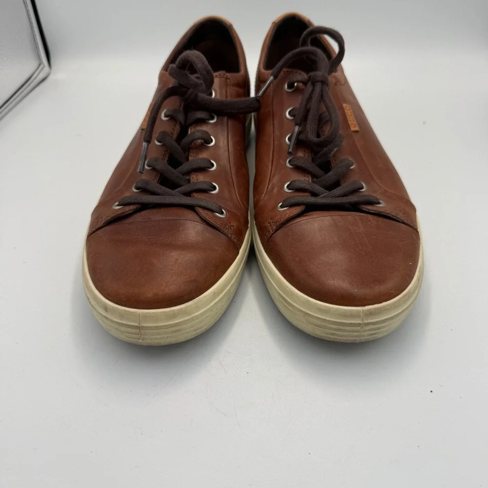 ECCO Soft 7 Mens Cognac Brown Leather Low Top Sneakers Preppy Size 13 EU 47